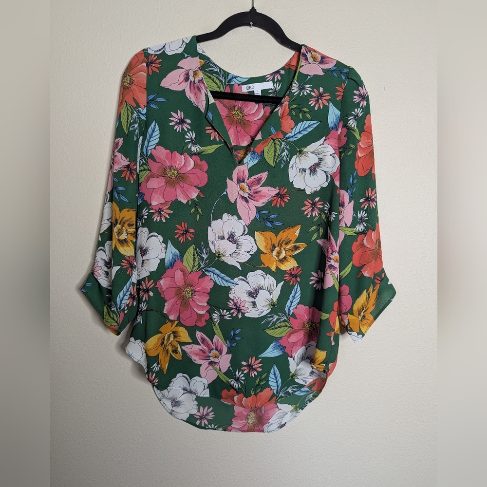 DR2 Multicolor Green Floral Blouse Size S